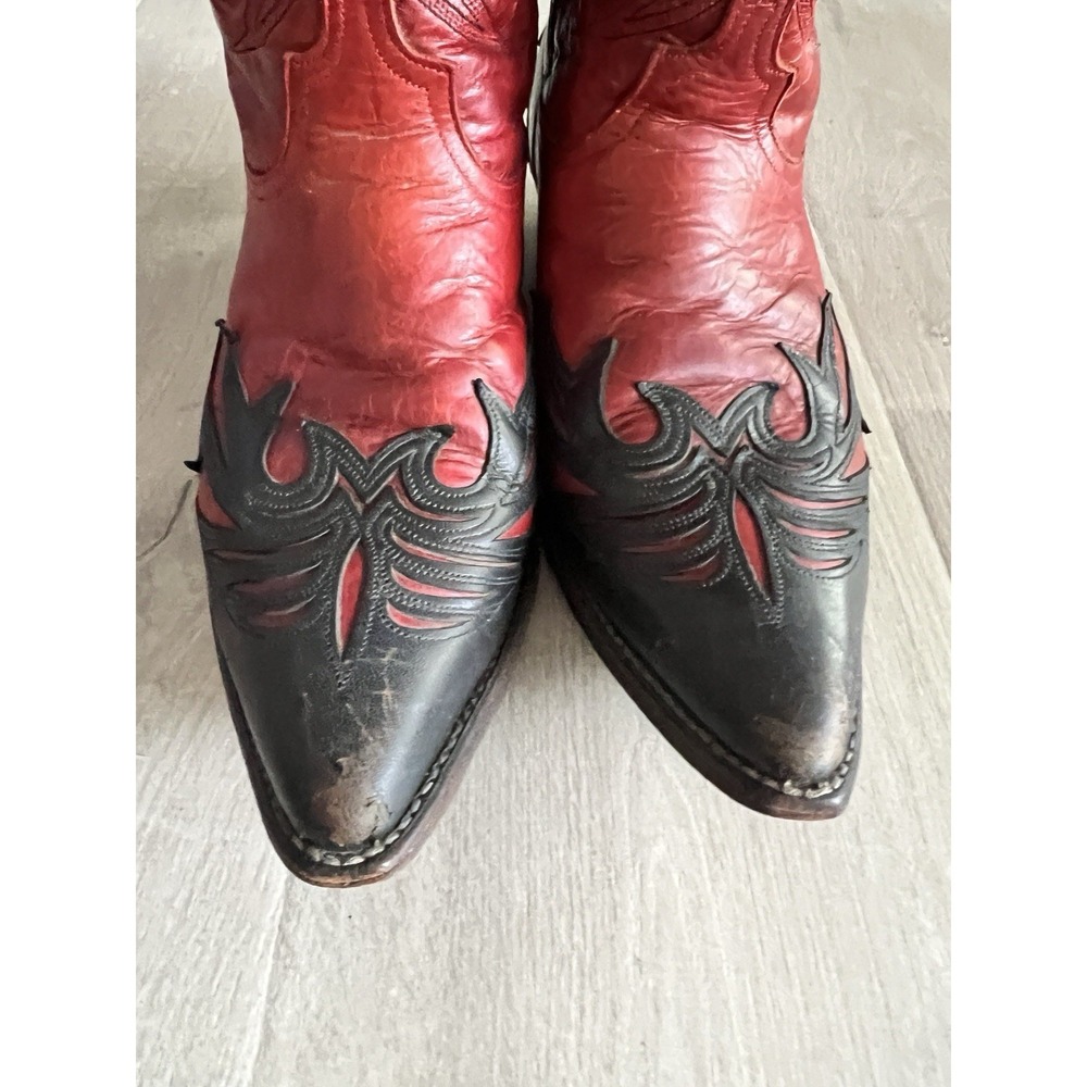 Code West Leather  Pointed Toe Mid-Calf Cowboy Boots Red Black Women's Size 10M - Picture 2 of 8